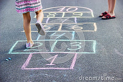 Street children`s games in classics. Selective focus. Stock Photo