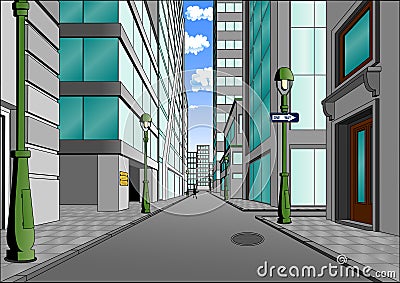 Street in the city center Vector Illustration