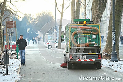 Street cleaner in city Editorial Stock Photo