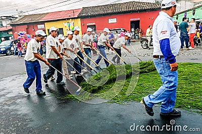 Street cleaners after Holy Week procession, Antigua, Guatemala Editorial Stock Photo