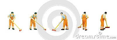 Street cleaning worker posing in posture isolated on white background. Stock Photo