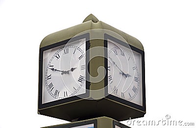 Street clock in form of cube Stock Photo