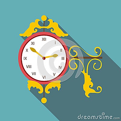 Street clock icon, flat style Vector Illustration