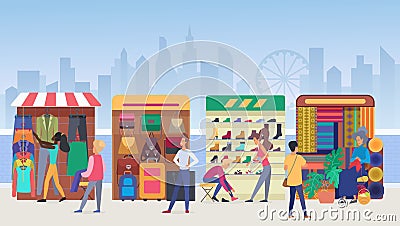 Street clothing market flat vector illustration Vector Illustration