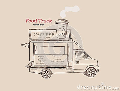 Street coffee van. food truck hand draw design vector illustration Vector Illustration