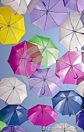 Street with colored umbrellas.Agueda, Portugal Stock Photo