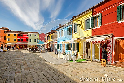 Street with a colorful houses, island near Venice Editorial Stock Photo