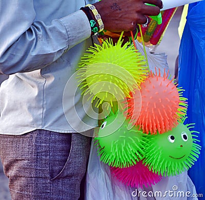 Street colorful Jelly Ball Seller at Kovalam Beach Stock Photo