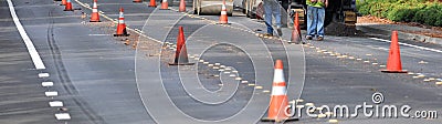 Street construction with cones Stock Photo