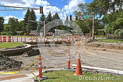 Street construction project ready for new roadbed Stock Photo