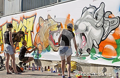 The street contest drawing - graffiti on the theme : Sport is my Editorial Stock Photo