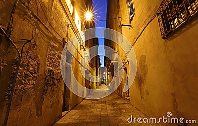 Street of Corsican city Bastia at night , Corsica island, France Stock Photo