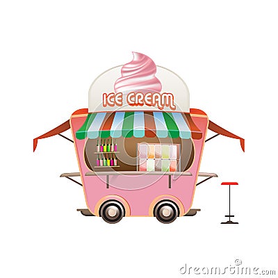 Street counter, stall, sale sweet fresh ice cream, other sweets. Vector Illustration