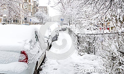 Street covered with snow after a storm Stock Photo