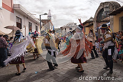 Street dancers performing in Pujili Ecuador Editorial Stock Photo