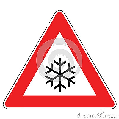 Street DANGER Sign. Road Information Symbol. Possibility of snow or ice. Vector Illustration