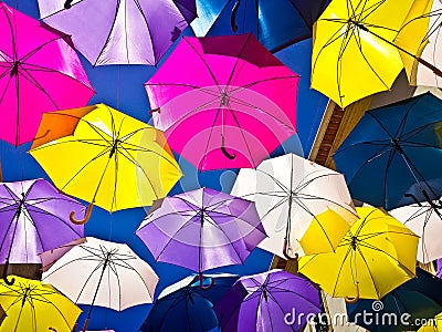 Street decorated with colored umbrellas, Agueda, Portugal Editorial Stock Photo