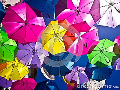 Street decorated with colored umbrellas, Agueda, Portugal Editorial Stock Photo