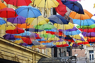 Street decorated with colored umbrellas Stock Photo