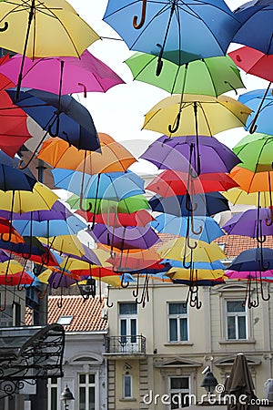 Street decorated with colored umbrellas Stock Photo