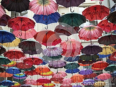 Street decorated with colored umbrellas Stock Photo