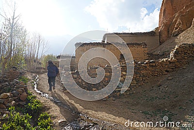 Street from Dhakmar village from Upper Mustang Nepal. Editorial Stock Photo