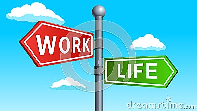 Street direction sign work and life vector Vector Illustration