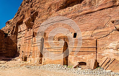 Street of Facades at Petra. UNESCO Heritage Site in Jordan Stock Photo