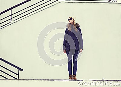 Street fashion concept - stylish pretty hipster girl Stock Photo