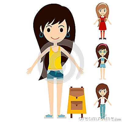 Street fashion girls models wear style fashionable stylish woman characters clothes looks vector illustration Vector Illustration