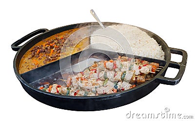 Street fast food - boiled rice, beef meat with chili pepper Stock Photo