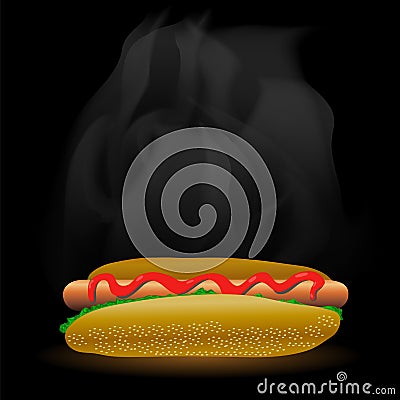 Street Fast Food. Fresh Hot Dog. Unhealthy High Calorie Meal Vector Illustration