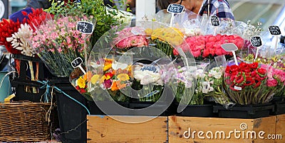 Street florist in South France, colorful fresh flowers in the main street of Cannes. Stock Photo