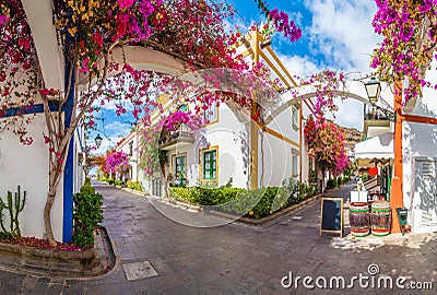 Street with flowers in Puerto de Mogan Stock Photo