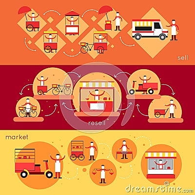 Street Food Banner Vector Illustration