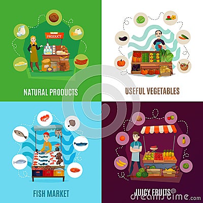 Street Food Concept Icons Set Vector Illustration