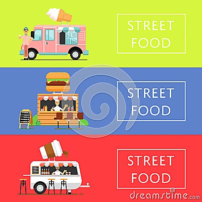 Street food festival flyers set Vector Illustration