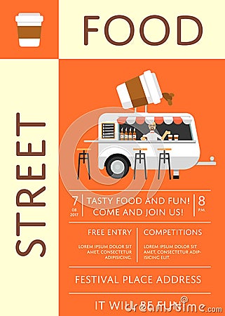 Street food festival invitation in flat style Vector Illustration