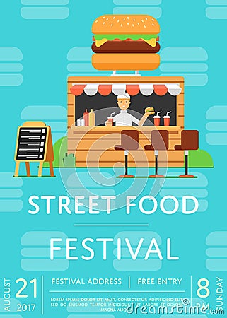 Street food festival invitation in flat style Vector Illustration