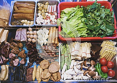 Street Food Taiwanese food local market Fish ball Tofu Meat Vegetable Stock Photo