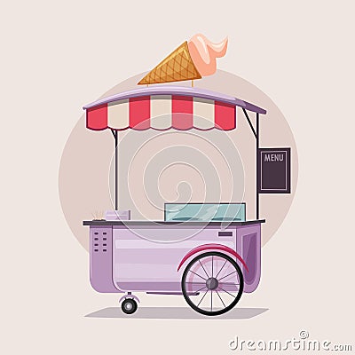 Street food or ice cream vendor truck. Cartoon vector illustration Vector Illustration