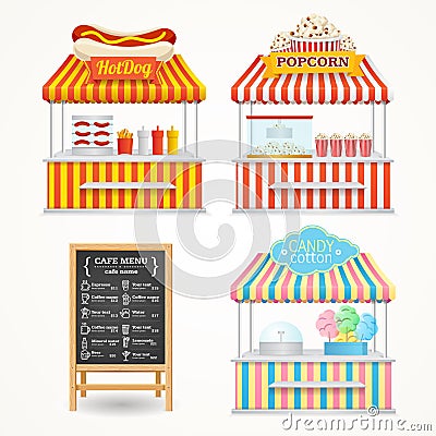 Street Food Market Set. Vector Vector Illustration