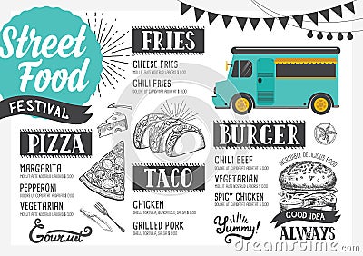Street food menu, design template. Vector Illustration