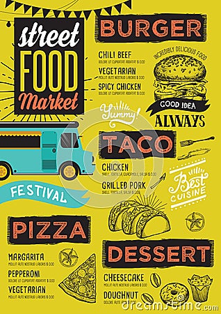 Street food menu, design template. Vector Illustration