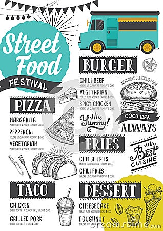 Street food menu, design template. Vector Illustration