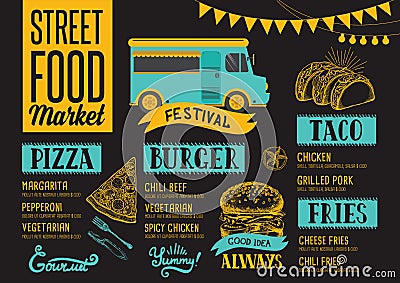 Street food menu, design template. Vector Illustration