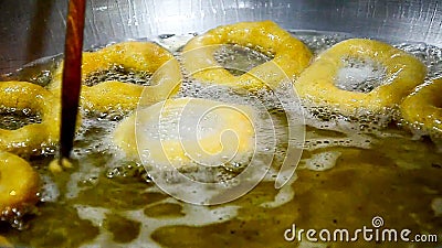 Street food preparation - traditional Peruvian sweets picarones Stock Photo