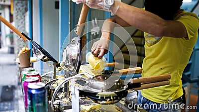 Street food process of cooking french waffles Editorial Stock Photo