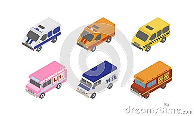 Street food trucks and special service vans, city transport vector Illustration on a white background Vector Illustration
