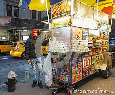 Street food vendor cart in Manhattan Editorial Stock Photo